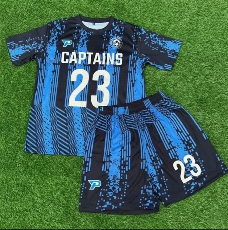 Sky Blue & Black Custom Soccer Uniforms – Breathable, export-quality polyester fabric, available in 140–160 GSM.