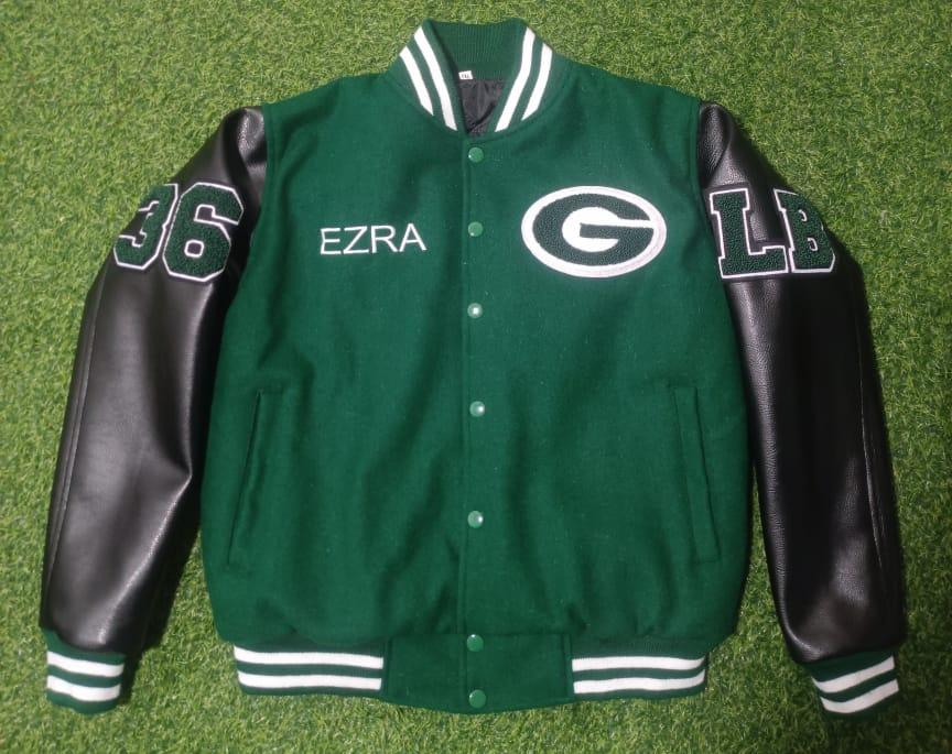 Letterman's jackets-Wool front and back Leather sleeves Warm inside quilted