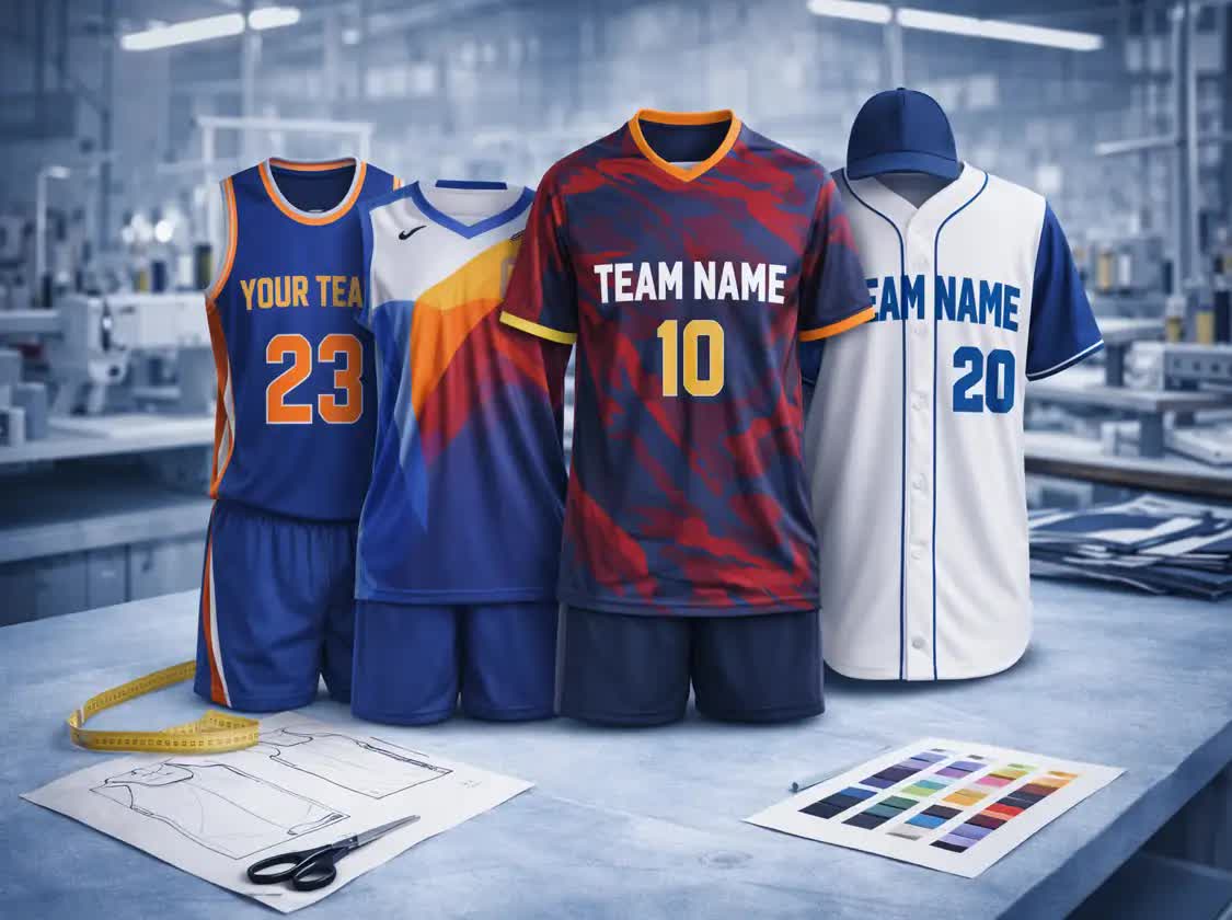 Custom team sportswear uniforms — basketball soccer baseball kits