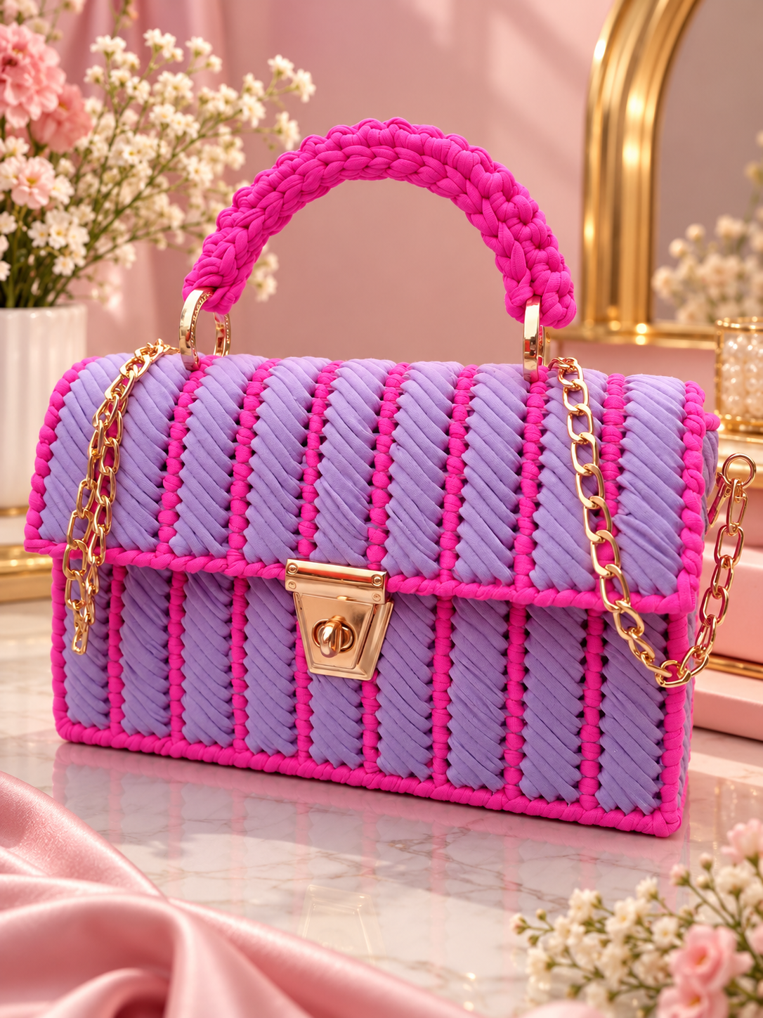NOVO WEAVE –Dark Pink and Light Purple Chain Bag