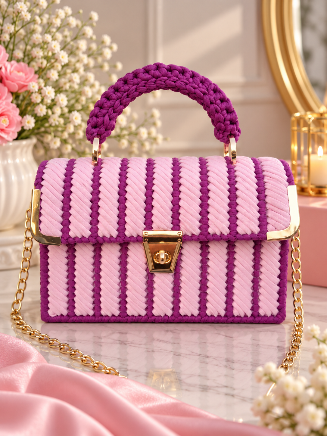 NOVO WEAVE –Dark Purple and Light pink Chain Bag
