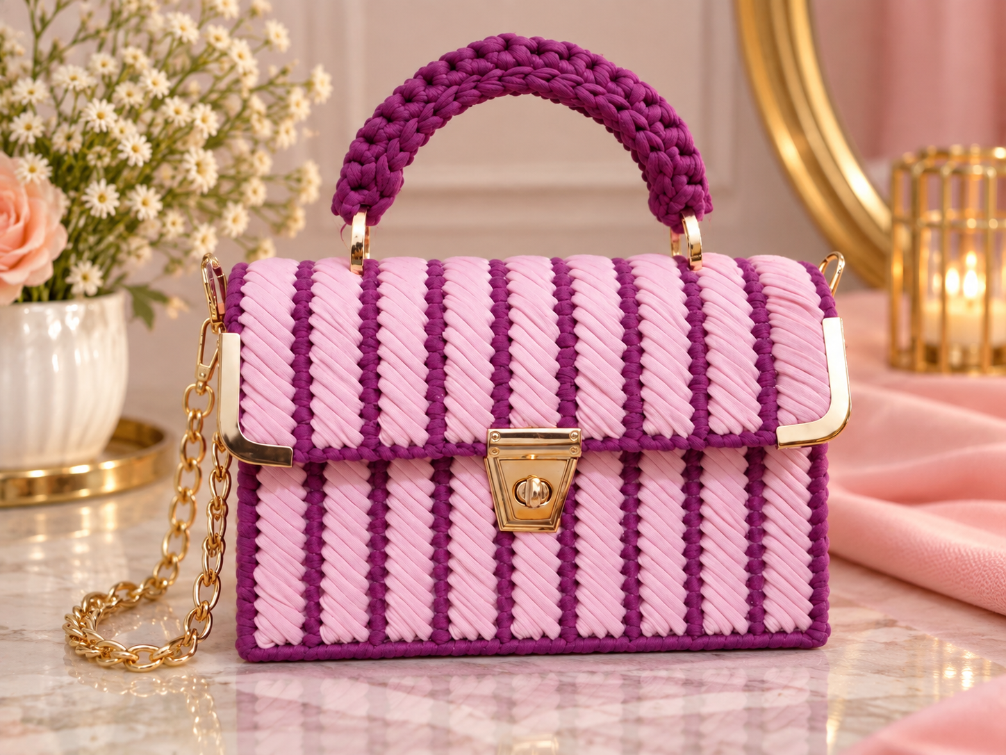 NOVO WEAVE –Dark Purple and Light pink Chain Bag photo 2