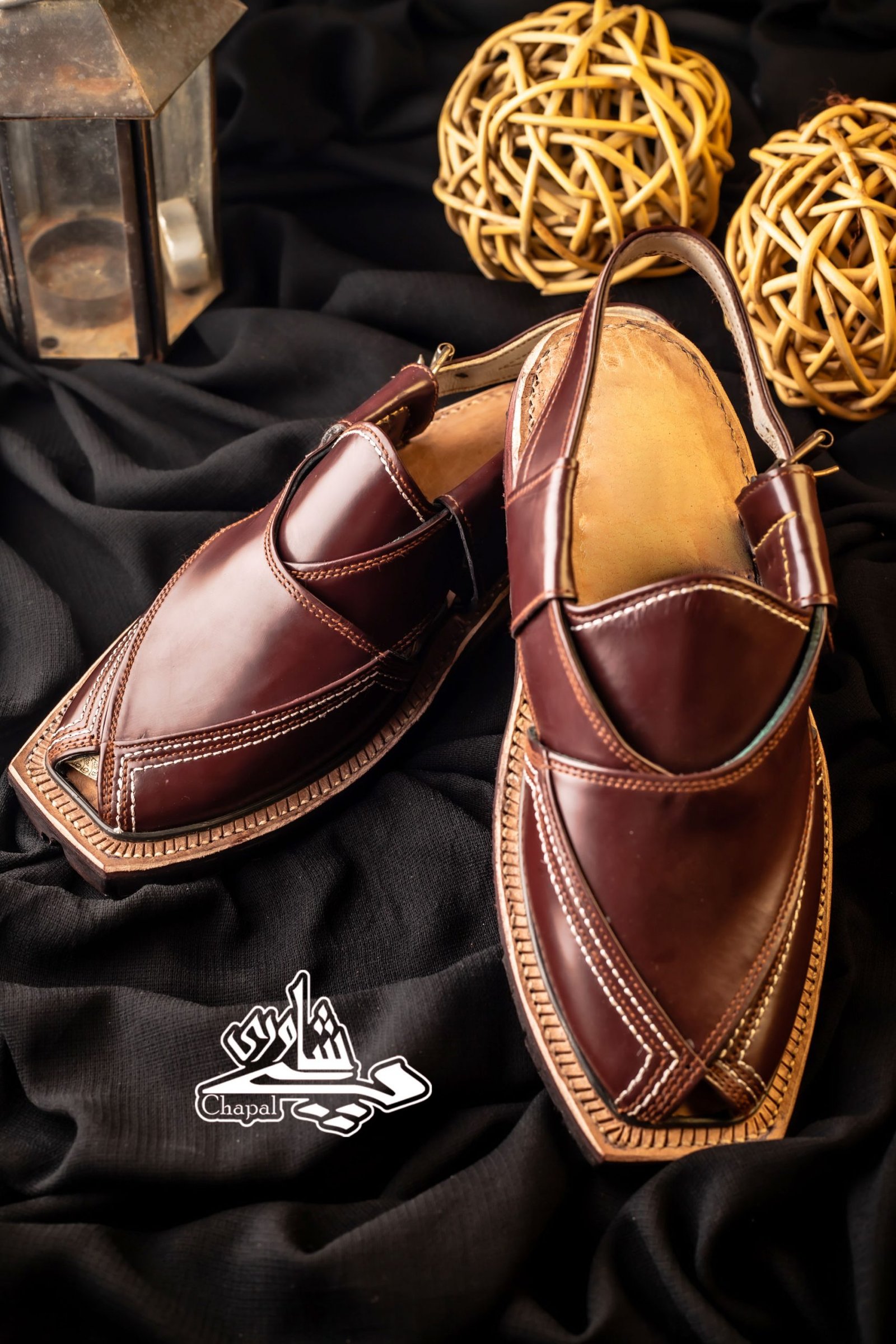 Burgundy leather Peshawari chappals Kaptaan pointed style
